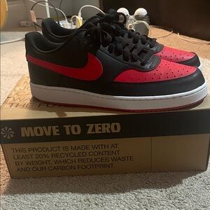 Nike Men's Black and Red Air Force 1 Sneakers